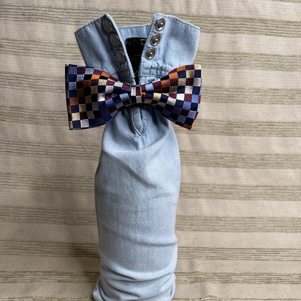 Handcrafted Wine or Liquor Bottle Gift Bag Made From Shirt and Tie